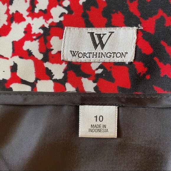 Worthington Red, White, & Black Patterned Lined Pencil Skirt with Abstract Waist - Picture 7 of 10